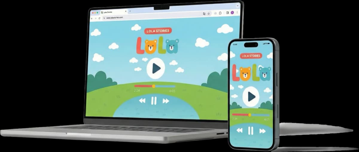Lola Stories on phone and laptop - personalized audio stories
